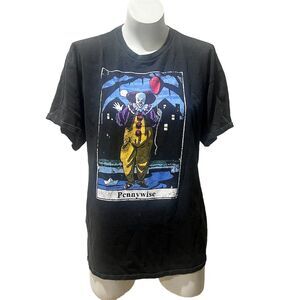 Pennywise Men's XL Black Graphic T-Shirt Horror Tarot Card Design